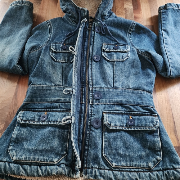 Vintage Old Navy Denim Sherpa Full Zipper Buttons Jacket Coat Size Women's XS - Picture 5 of 10